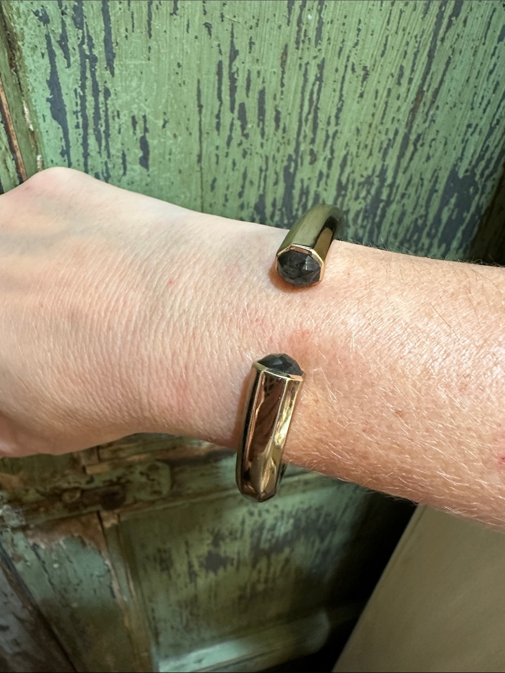 Melinda Maria Gold Cuff Bracelet with labradorite Stone Tips